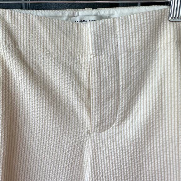 NWT Banana Republic Tan Seersucker Flat Front Wide Leg Trousers Pants Sz 14 Work - Picture 2 of 7